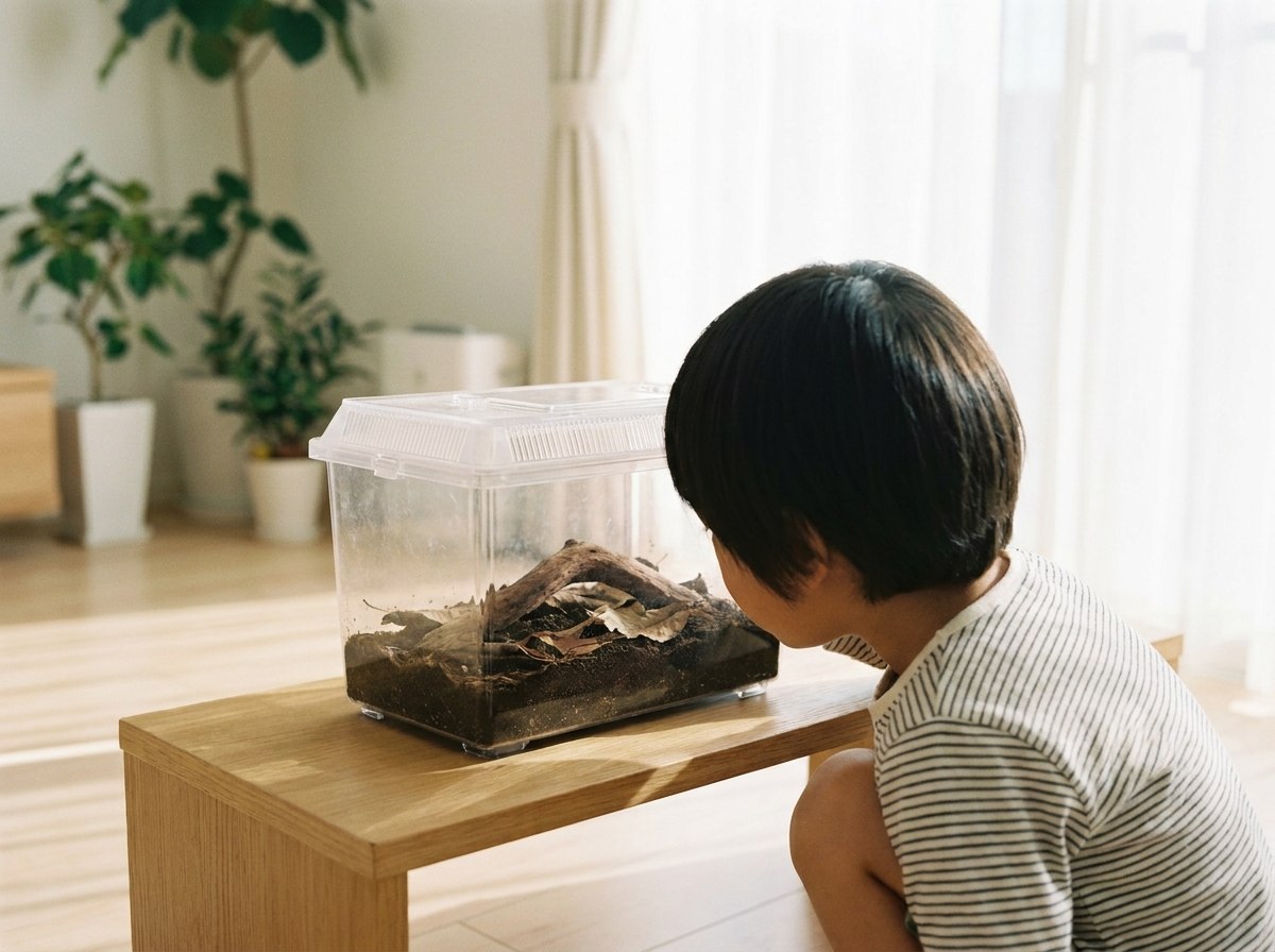 家でカブトムシを飼う様子